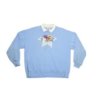 Vintage 80s Jerzees Basket of Pansies blue floral embroidered sweatshirt 3X